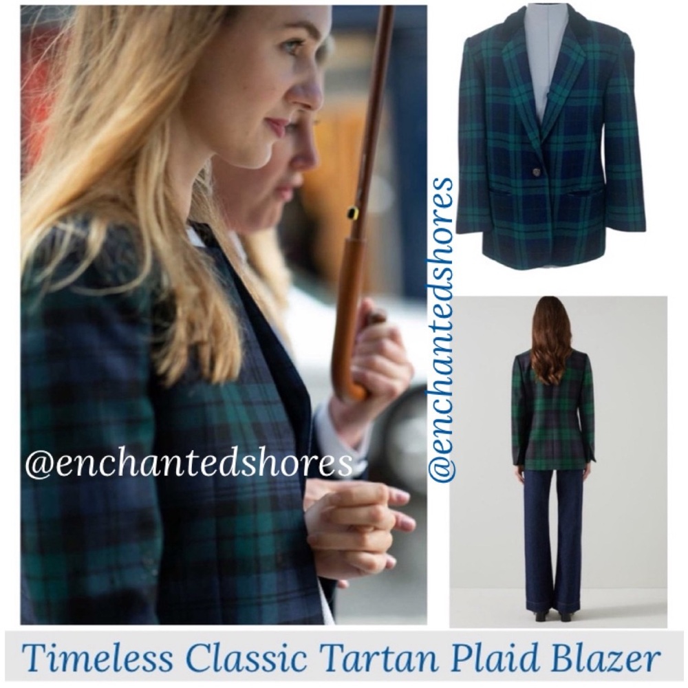 Vintage Boyfriend Blazer Tartan Plaid Glen Hunt Executive Y2K Green Blue Size 12